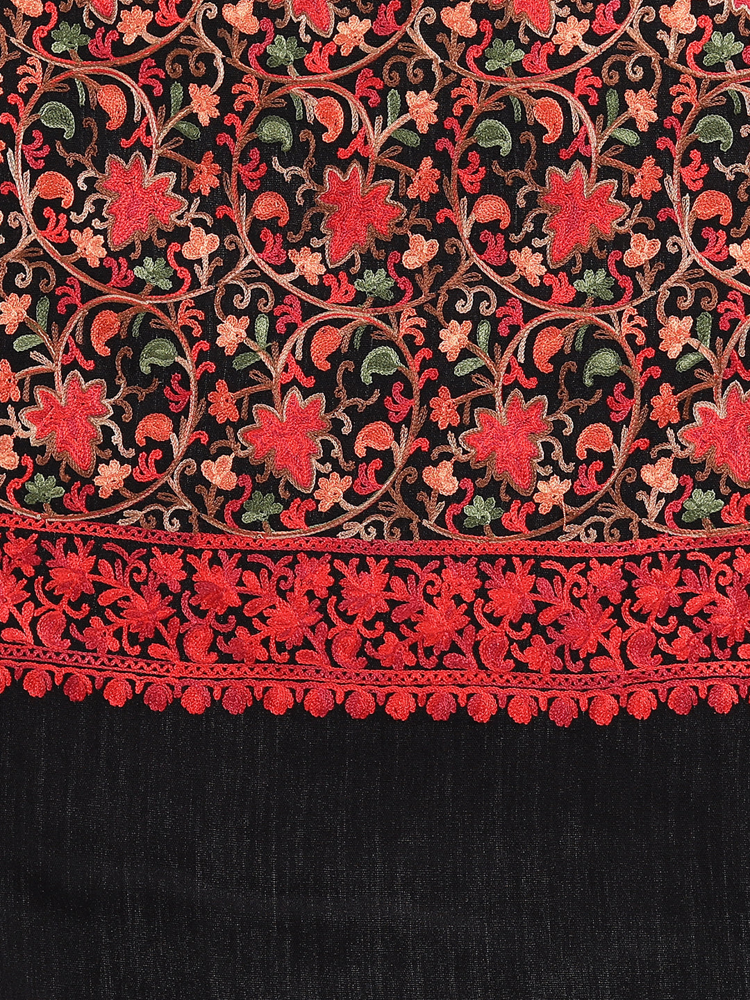 Kashmiri Aari Embroidered Woollen Stole | Black - Zamour