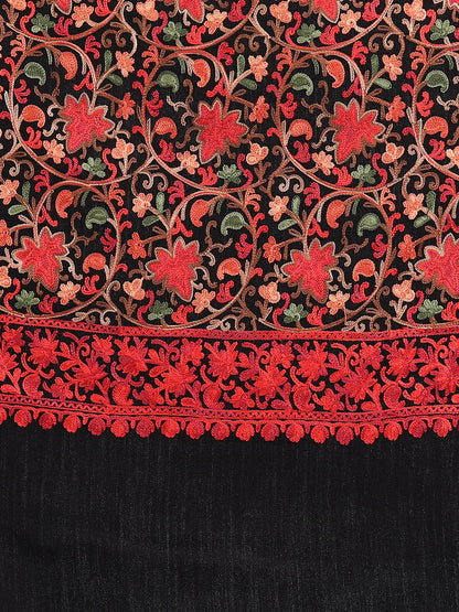 Kashmiri Aari Embroidered Woollen Stole | Black - Zamour