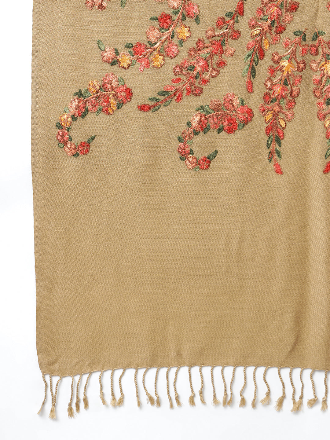 Kashmiri Aari Embroidery Woollen Stole | Brown - Zamour