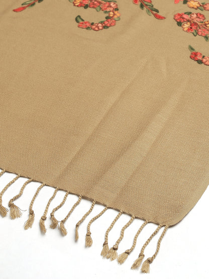 Kashmiri Aari Embroidery Woollen Stole | Brown - Zamour