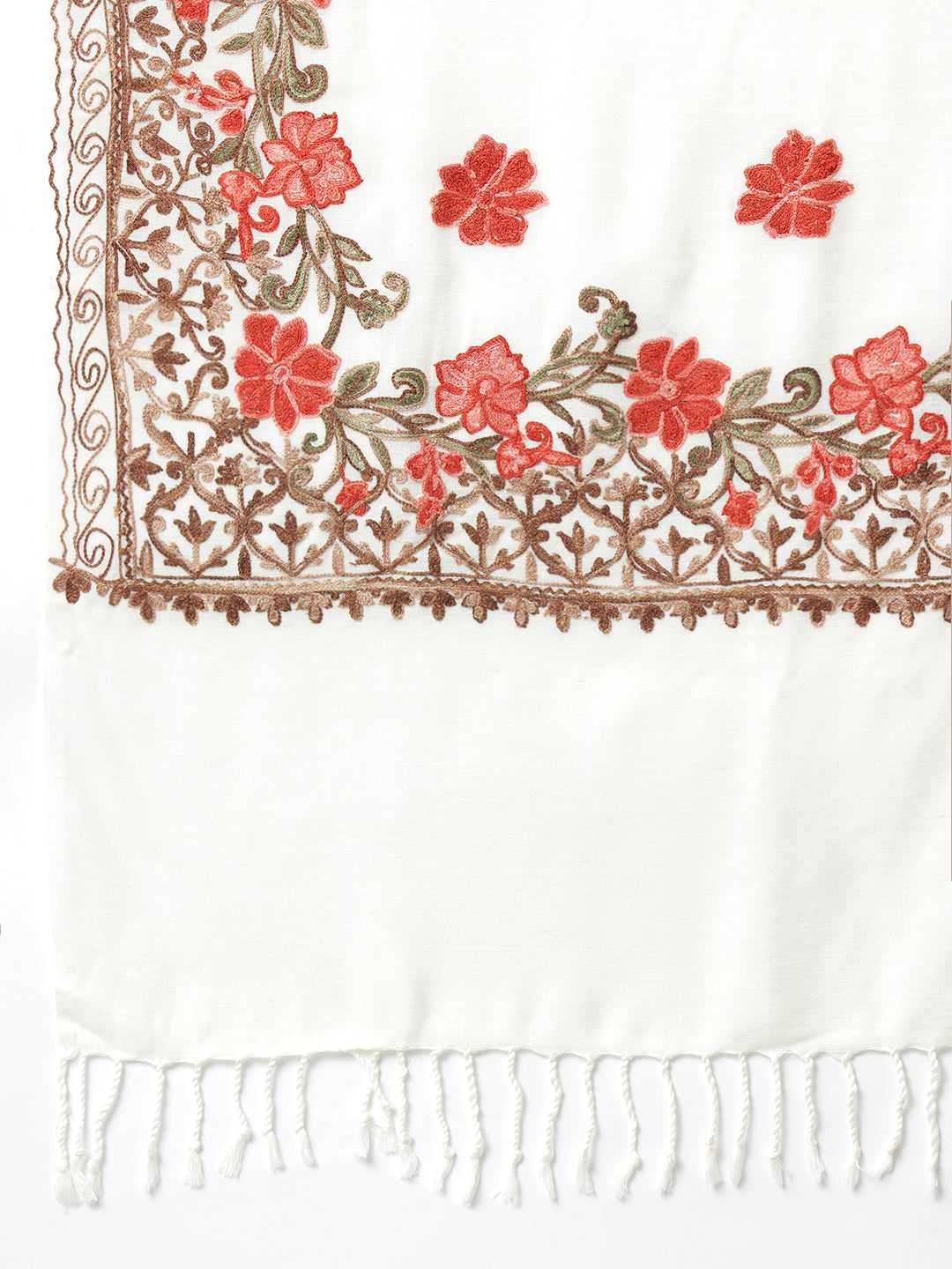 Kashmiri Aari Embroidery Woollen Stole | Off White - Zamour