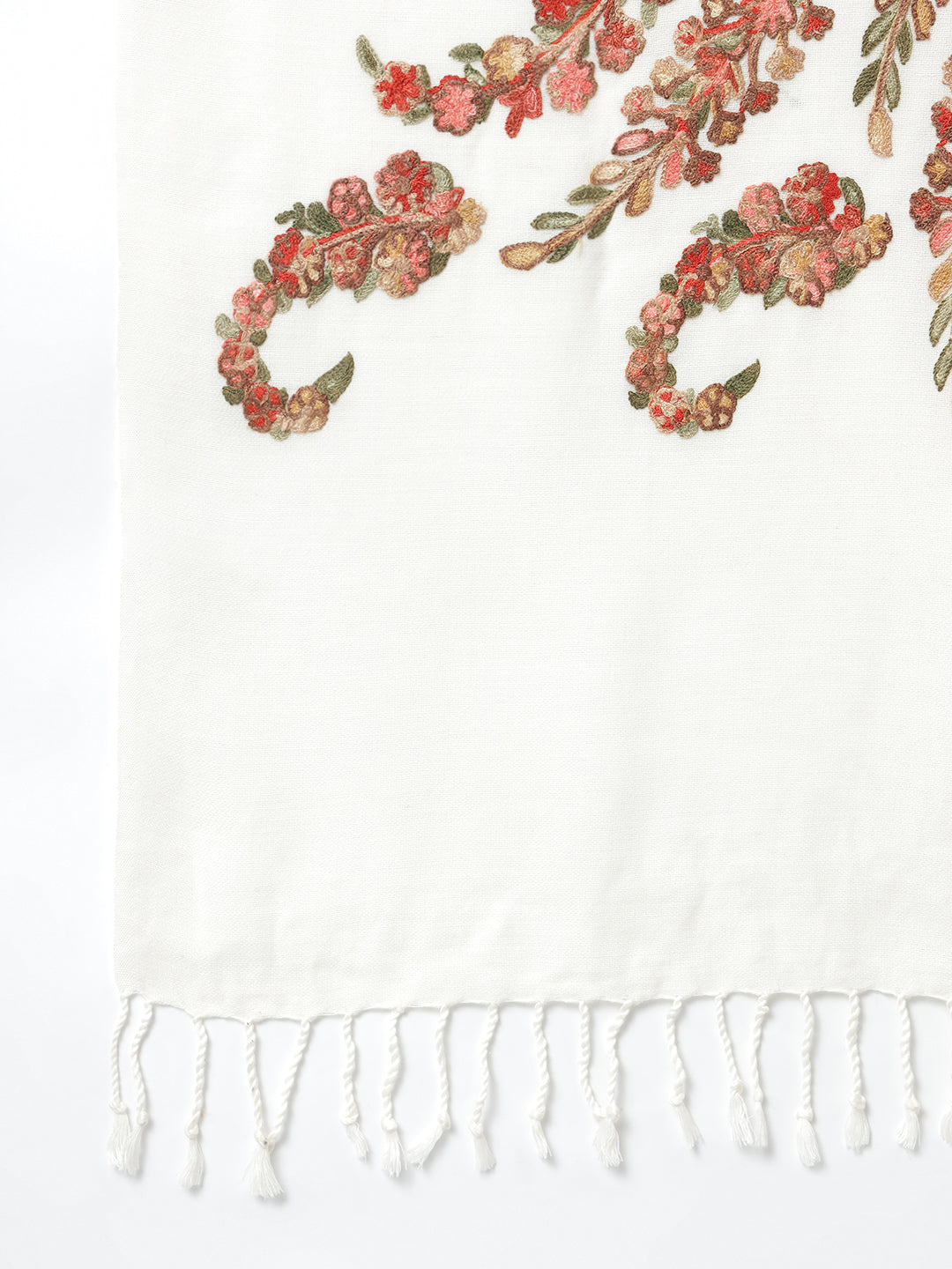 Kashmiri Aari Embroidery Woollen Stole | Off White - Zamour