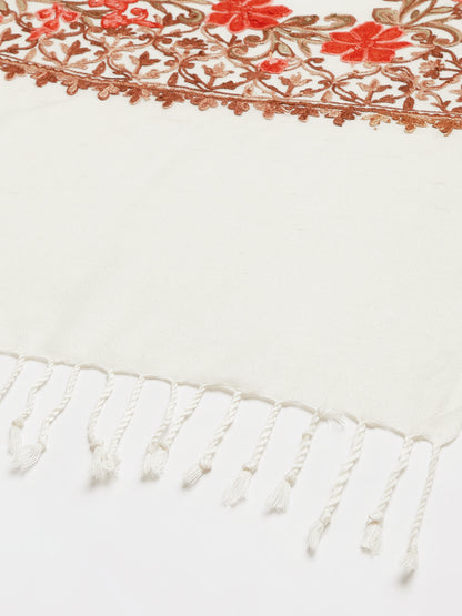 Kashmiri Aari Embroidery Woollen Stole | Off White - Zamour