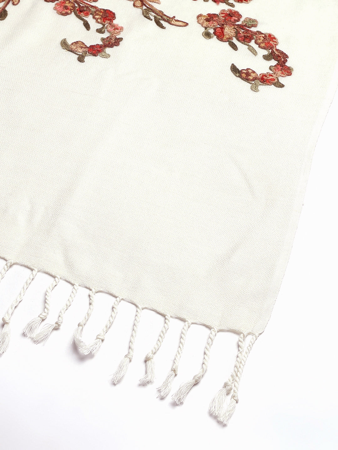 Kashmiri Aari Embroidery Woollen Stole | Off White - Zamour