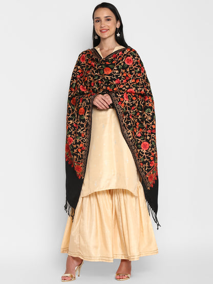 Kashmiri Aari Embroidery Woollen Stole | Black - Zamour