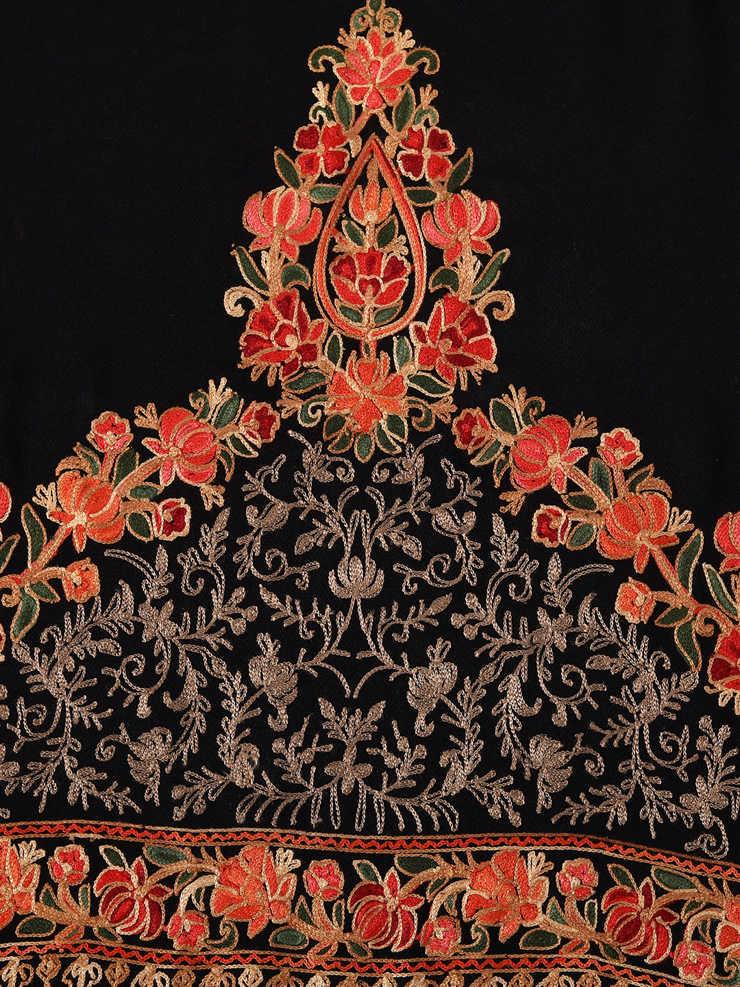 Kashmiri Aari Embroidery Woollen Stole | Black - Zamour