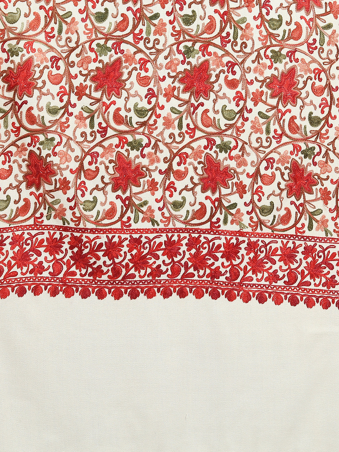 Kashmiri Aari Embroidered Woollen Stole | Off White - Zamour